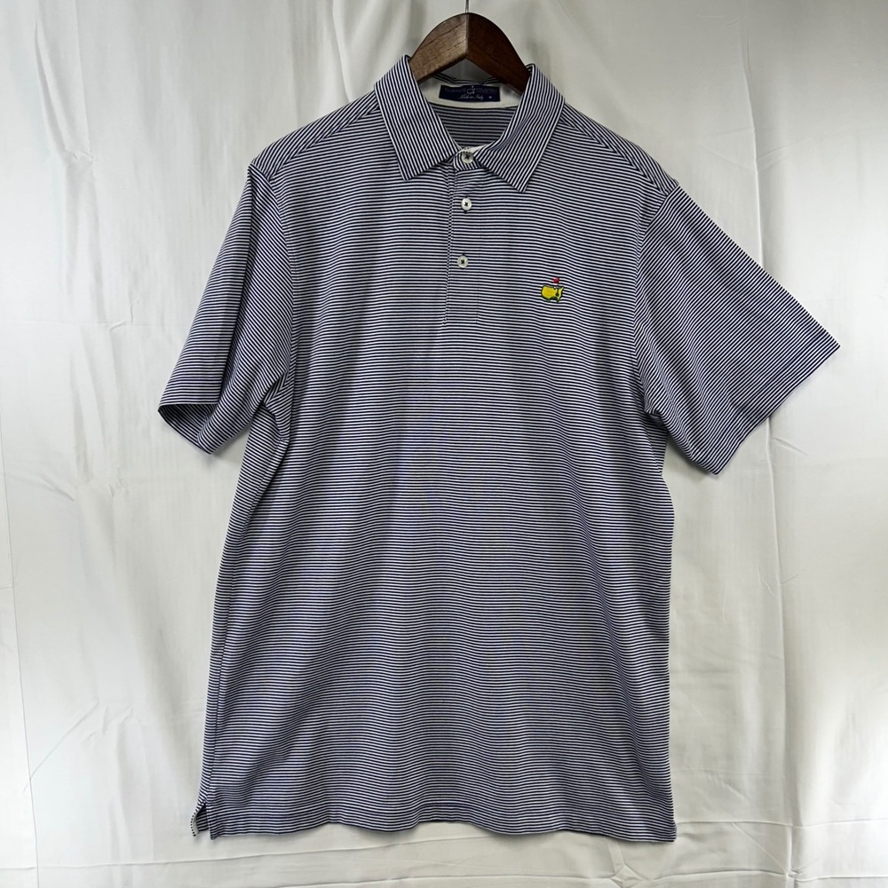 Clubhouse Collection Masters Polo Mens Medium Navy White Striped Made In Italy
